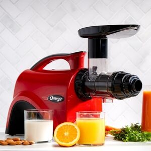 Omega Red Juicer with Black Accents
